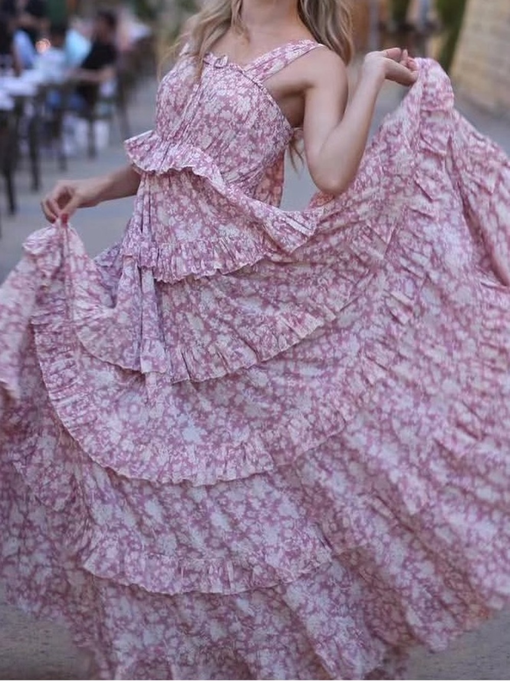 Women's Pink Floral Tiered Maxi Dress NWOT